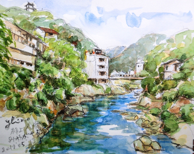 郡上八幡城　　水彩画　　SHO 郡上八幡城(水彩画)