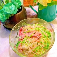 緑野菜とハムの中華風稲庭うどんサラダ