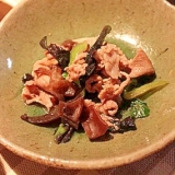 豚こま肉と青梗菜と生きくらげのオイスターソース炒め