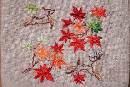 紅葉と鹿を刺繍する | 刺繍大好き♪のぞみのステッチダイアリー - 楽天