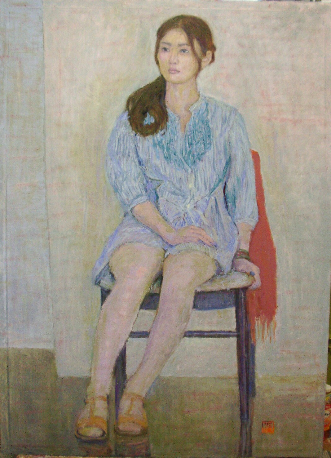 浴衣　人物画　油絵　アンティーク　レトロ 中国美術 油絵【人物画】額装 壁掛 絵画 色絵 民国 古美術