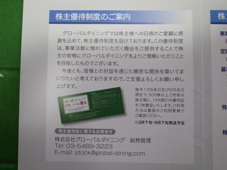 PF概況309位、グローバルダイニング。 | みきまるの優待バリュー株日誌