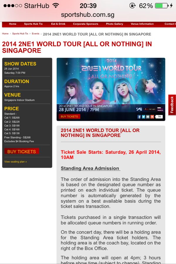 2NE1 WORLD TOUR AON in Singapore チケット即買い KPOP YG あと余談（GD) シンガポールから