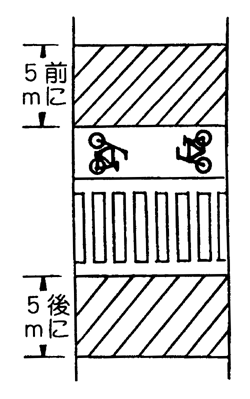 横断歩道、自転車横断帯とその側端から前後に５ｍ以内の部分