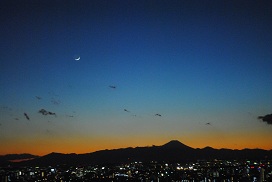 富士山、夜景