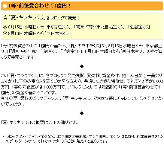 夏 キラキラくじ 8月15日 水曜日 16日 木曜日から各ブロックで発売 ロト６navi 楽天ブログ