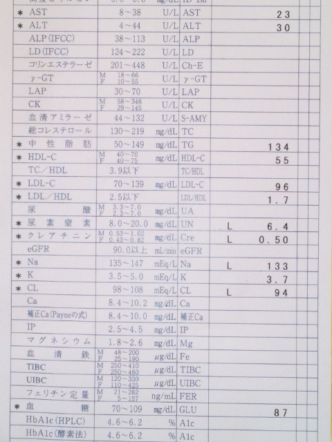 ４月１３日血液検査結果