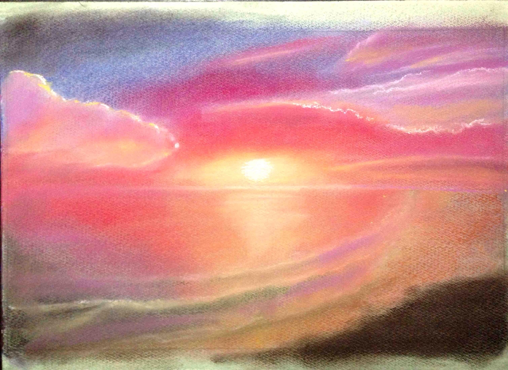 無料イラスト画像 最高の海 夕日 イラスト 色鉛筆