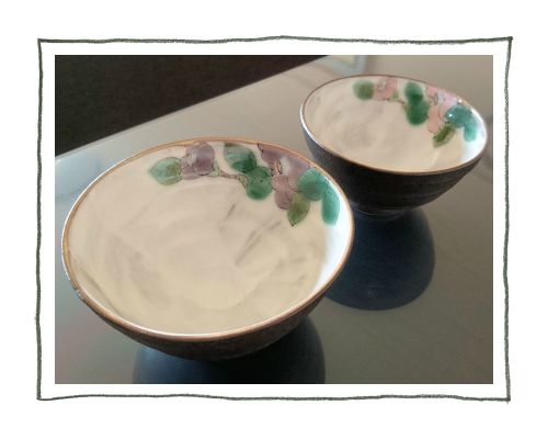 九谷焼　夫婦茶碗　椿