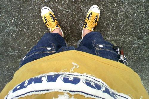 DUBBLE WORKS 1970's キャンバスローカットスニーカー 9607 ORANGE & FOB FACTORY QUARTER BUSH PANTS F4102 & megcompany TRIPTEE.jpg