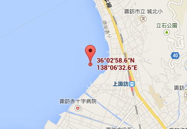 諏訪市湖畔公園前諏訪湖上 地図