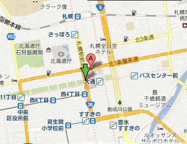 大通公園、札幌駅前通り、南一条通り 地図