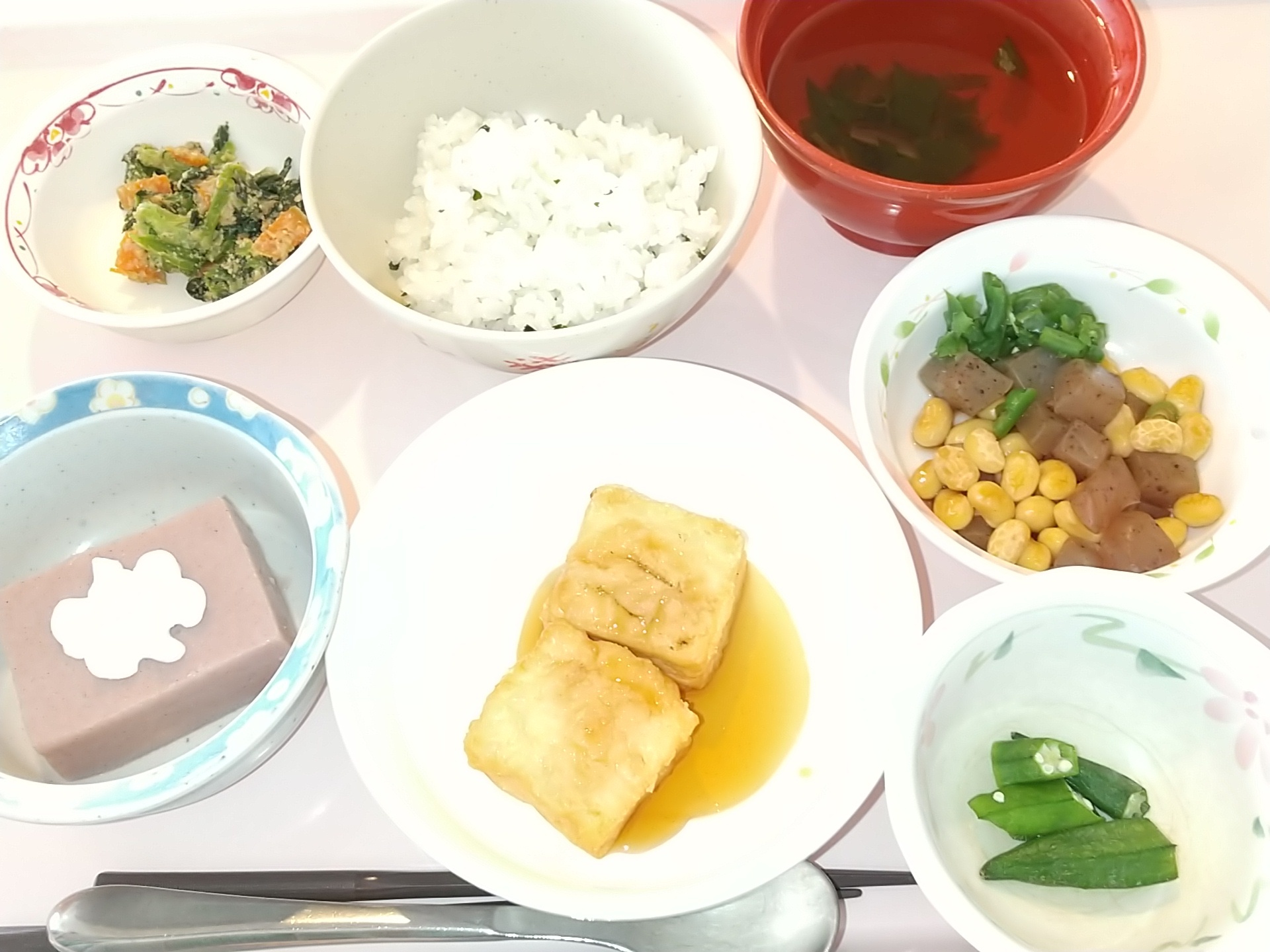 豆腐の甘辛揚げ・わかめ御飯