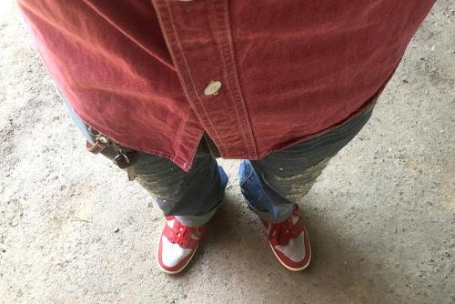 NIKE DUNK HI QK (VNTG) NEUTRAL GREY×VARSITY RED 318544-061 & 備中倉敷工房 ETERNAL ﾘﾒｲｸﾊﾟﾝﾂ 54626 & HEAD LIGHT HD34499.jpg