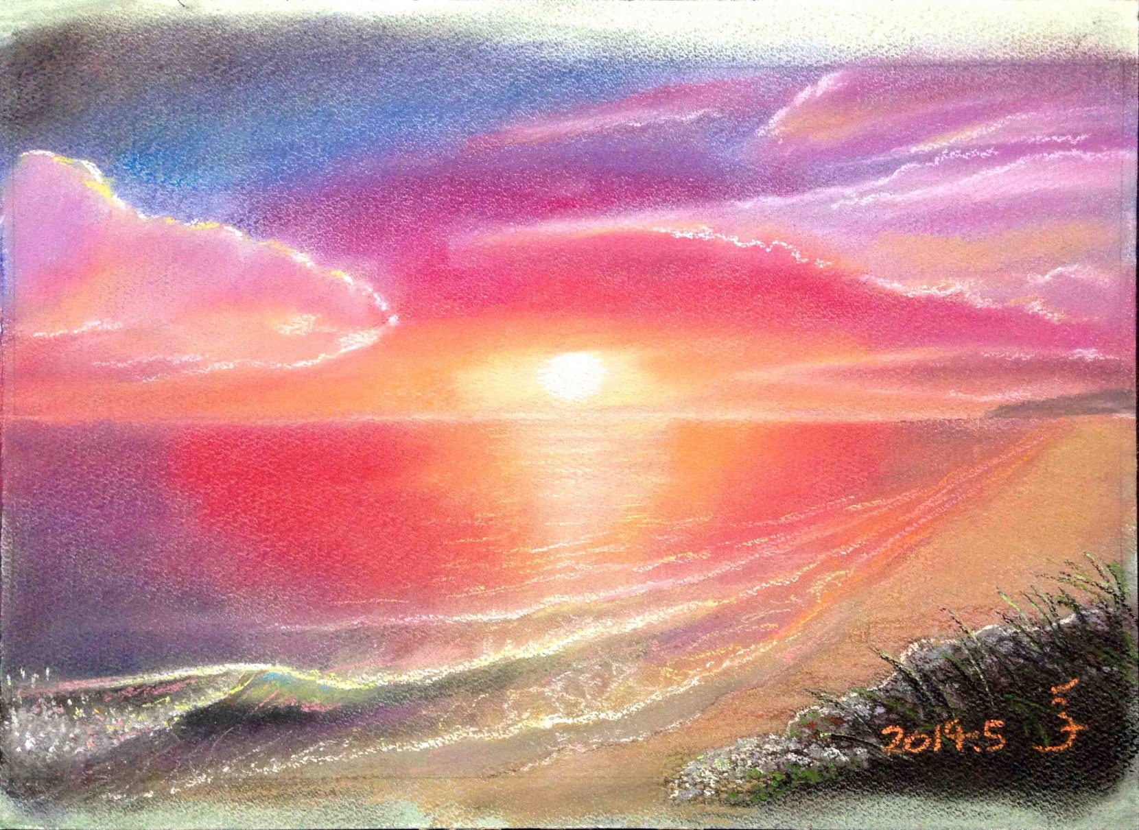 原画）夕焼けの海絵画 インテリアにおすすめ - 絵画