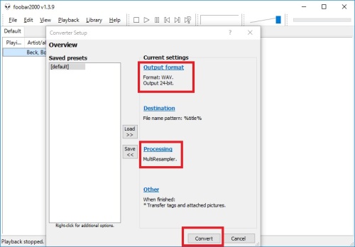 foobar Output format 変換実行