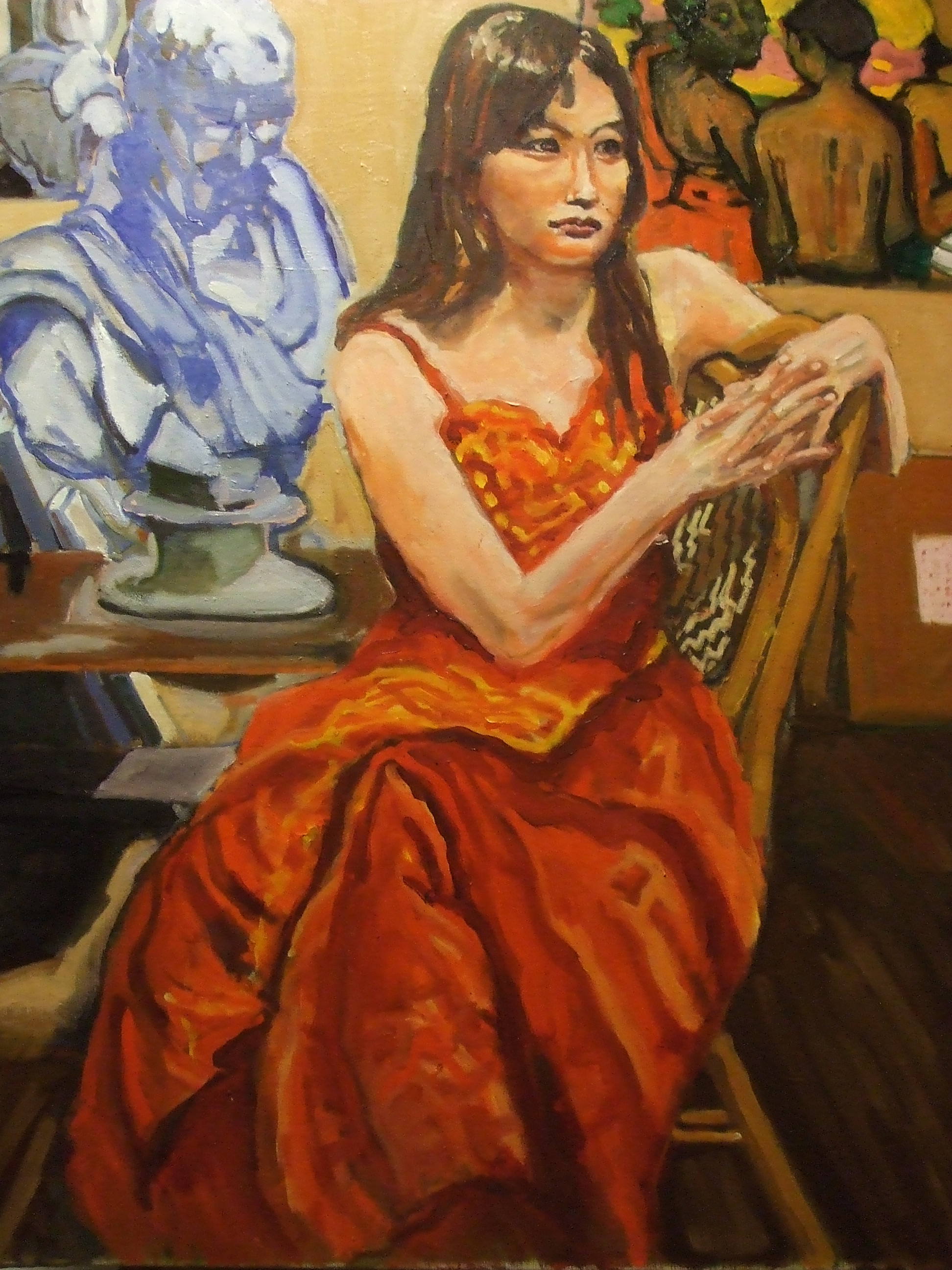 アトリエの座る女性 | 水彩スケッチ、油彩、クロッキーなどお絵かきの