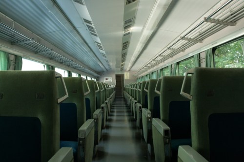 Interior of 0 Series Shinkansen exhibited at Ome Railway Park