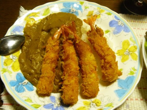 P1760702 (640x480)140710夕食　市販のエビフライを使ったカレーライス.jpg