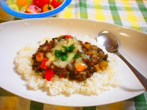 白い皿にのった鹿肉キーマカレー