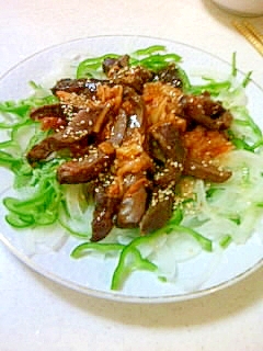 10. 豚ハツ塩焼きde韓国風なキムチカルパッチョ