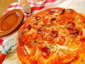 ジューシー ミニトマトとサラミのピザ レシピ 作り方 By ミルク白うさぎ 楽天レシピ