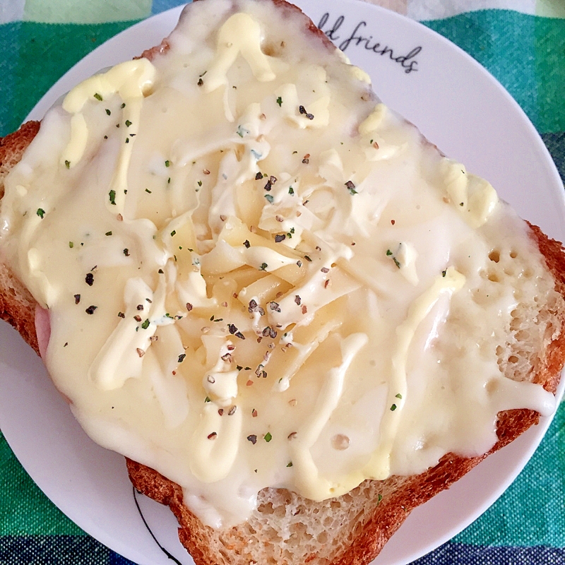 白い皿にのったチーズトースト