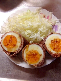 肉巻きゆで卵の照り焼き
