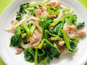 つるむらさきと豚肉のガーリック風味炒め レシピ 作り方 By Mint74 楽天レシピ