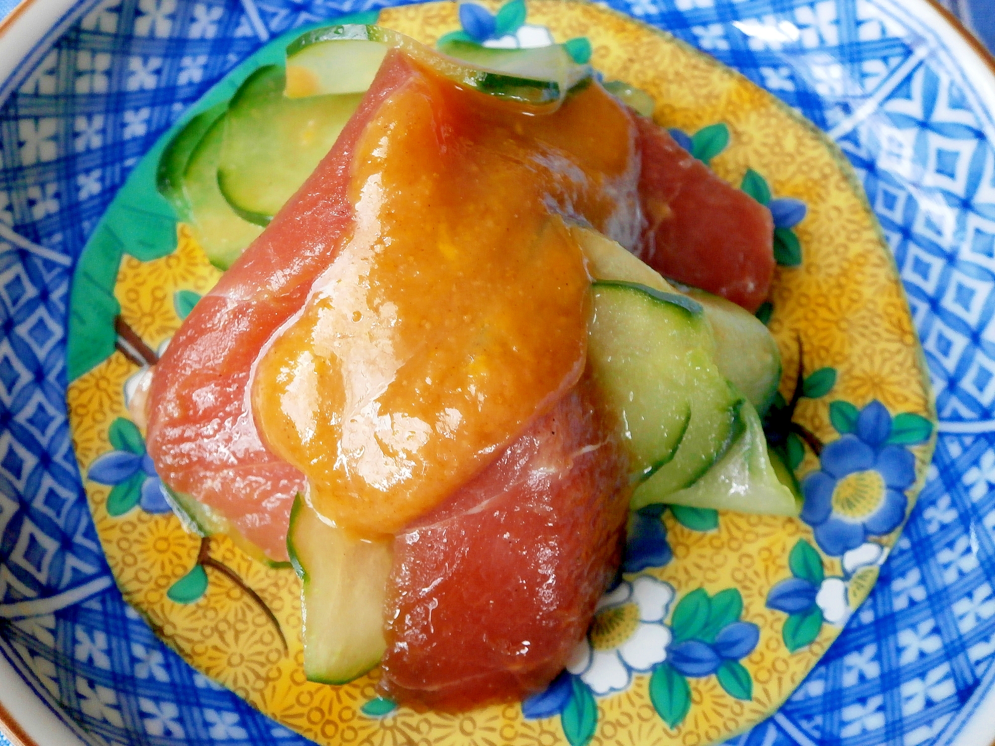 20. マグロときゅうりの辛子酢味噌がけ