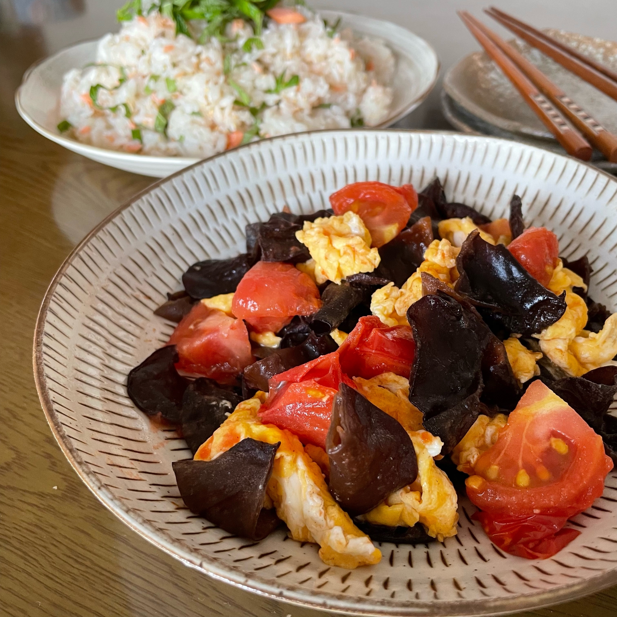 美肌に！黒きくらげ・トマト・卵の中華風炒め