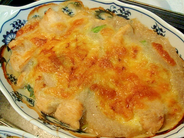 小松菜とチキンの長芋ベースグラタン　和風＆ズボラ風
