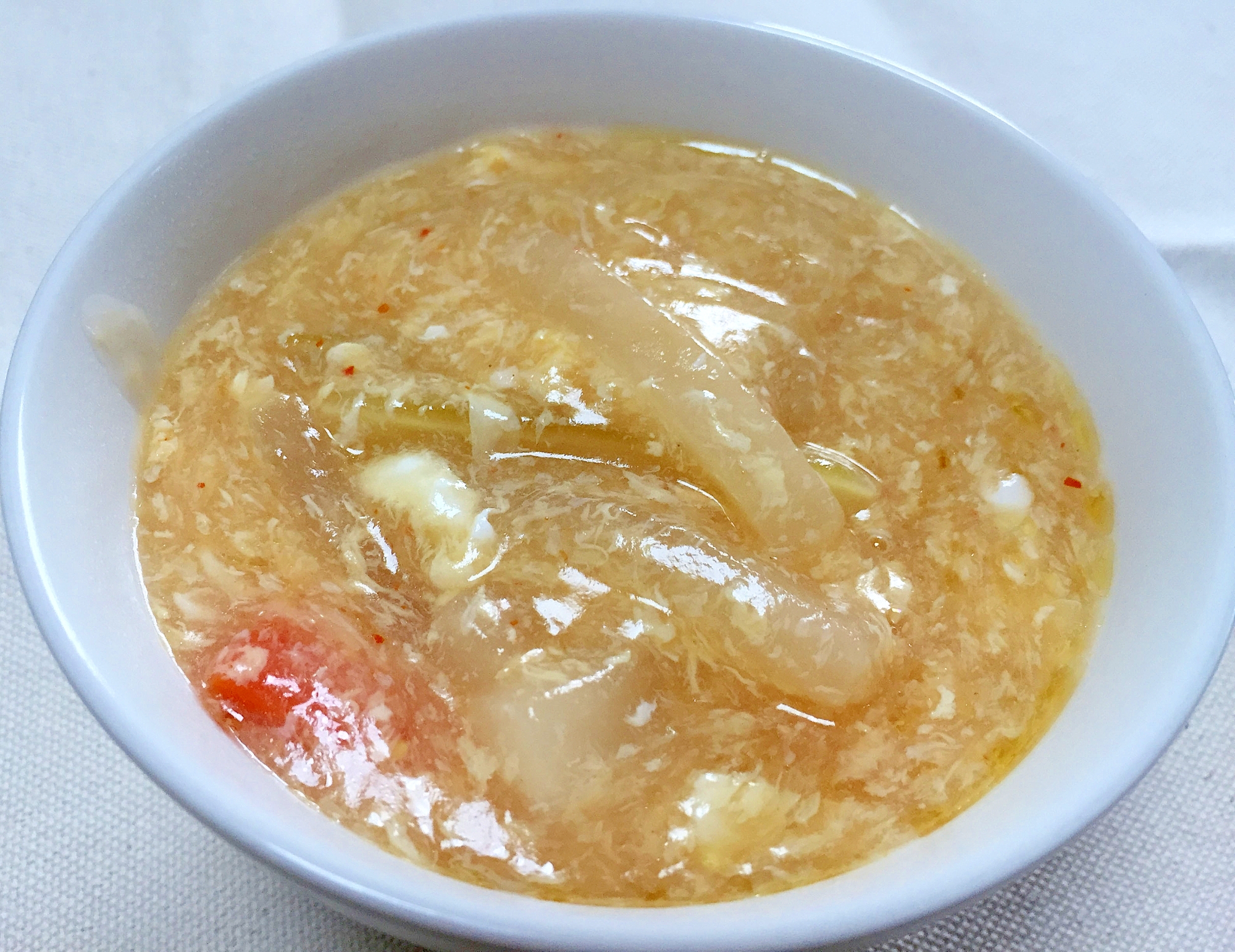 残った麻婆豆腐でリメイク酸辣湯スープ