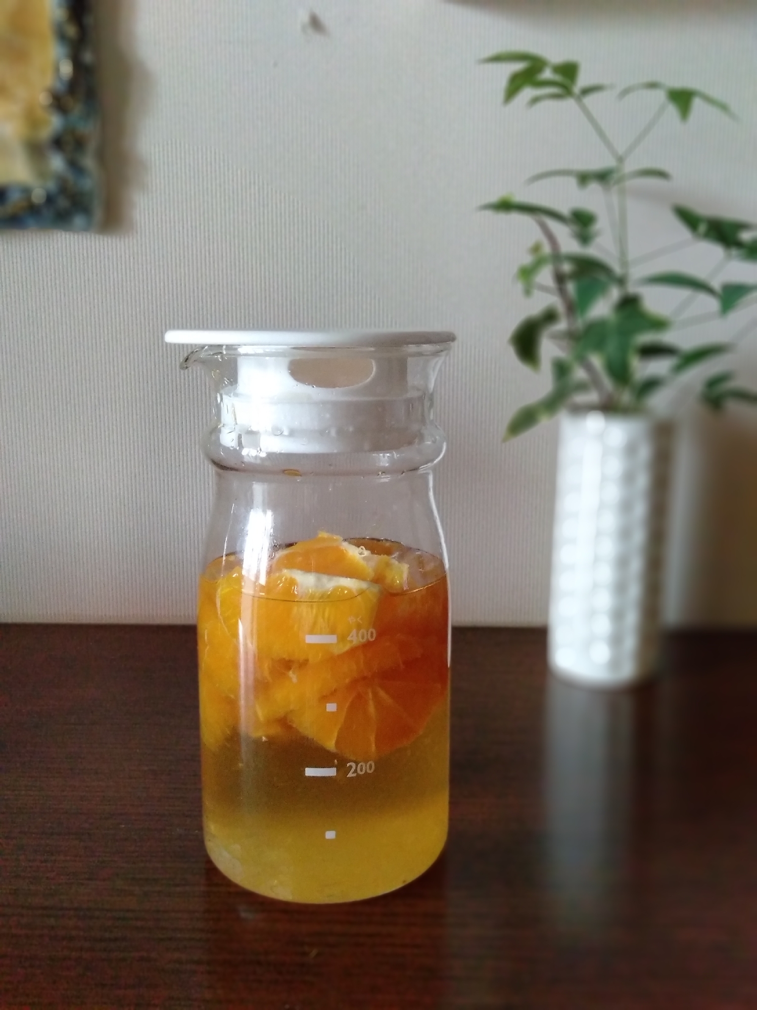 透明な瓶に入ったオレンジビネガー