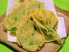 初めて揚げました☆ツルムラサキの天ぷら