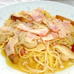 ニンニクを使わない☆きのことベーコンの和風パスタ♪