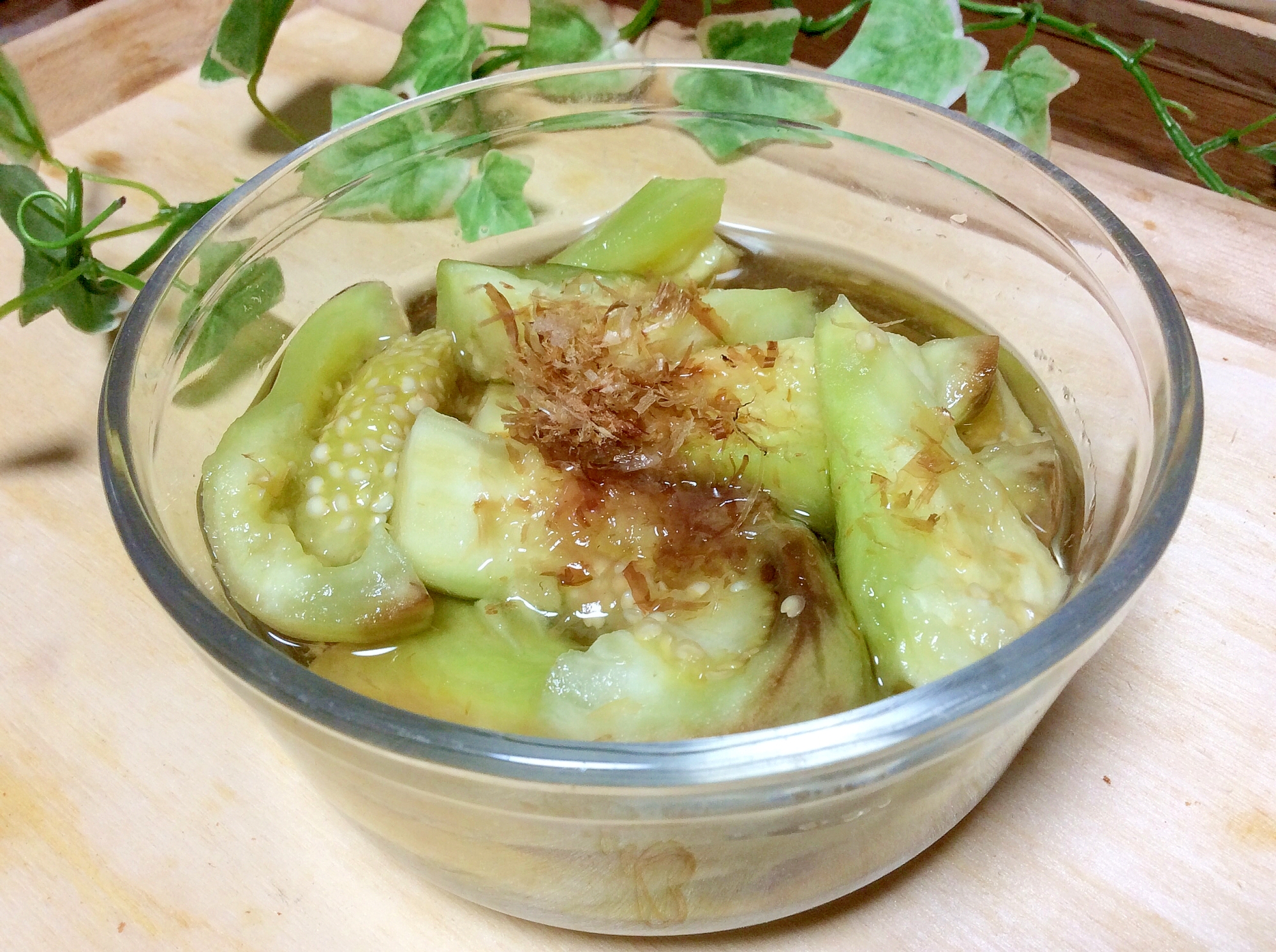 レンジで簡単♡水茄子の煮浸し