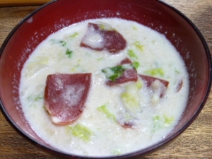 白菜とサラミの牛乳スープ レシピ 作り方 By らむね48 楽天レシピ