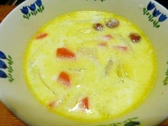 レンジで作るソーセージと野菜のミルクスープ