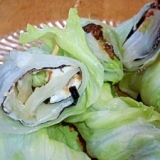 クリームチーズと海苔とおかかのレタス巻き