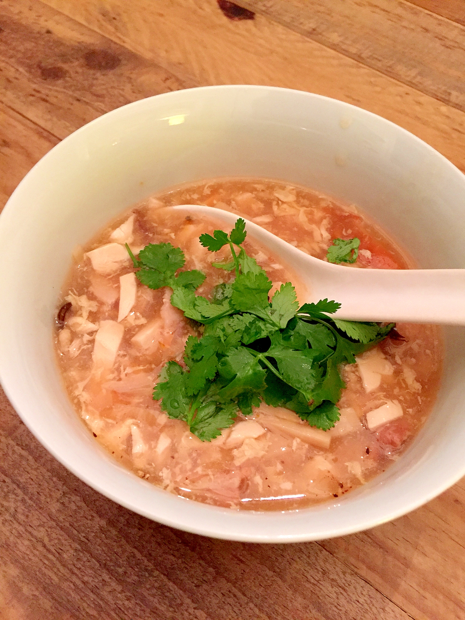 残った麻婆豆腐でリメイク酸辣湯スープ