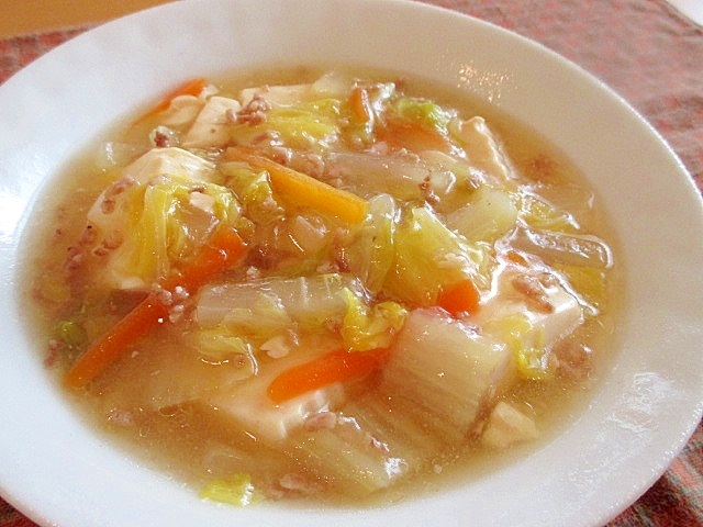 白菜と豚ひき肉のとろとろお豆腐あんかけ♪