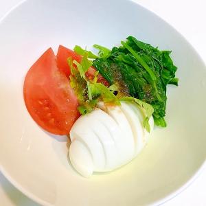 ゆで卵とほうれん草とトマトの 簡単みつ葉のせサラダ レシピ 作り方 By Cu3 Conture 楽天レシピ