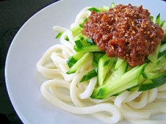 レンジで冷やしうどん〜肉味噌味〜☆