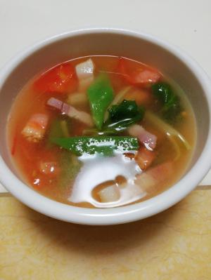 ベーコンとジャンボいんげんとセロリ葉のトマトスープ レシピ 作り方 By イク9110 楽天レシピ