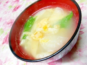 ほんだしバターde 大根と小松菜と油揚げの卵スープ レシピ 作り方 By 小太郎１２１２ 楽天レシピ