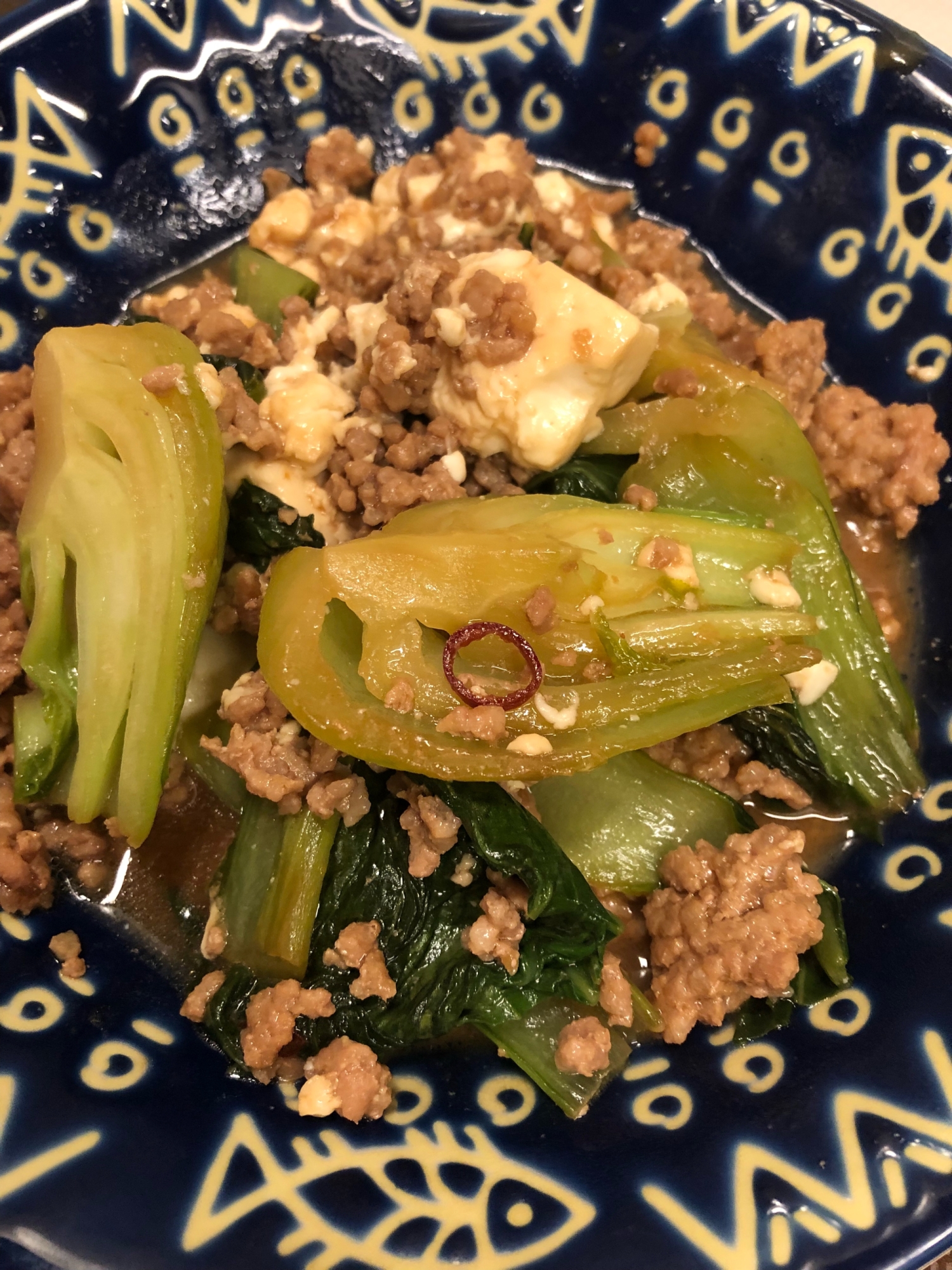 10. チンゲン菜とひき肉の甘辛炒め