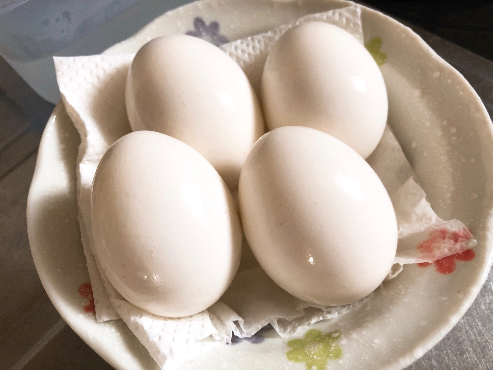 白い皿にのせた殻付き塩味ゆで卵