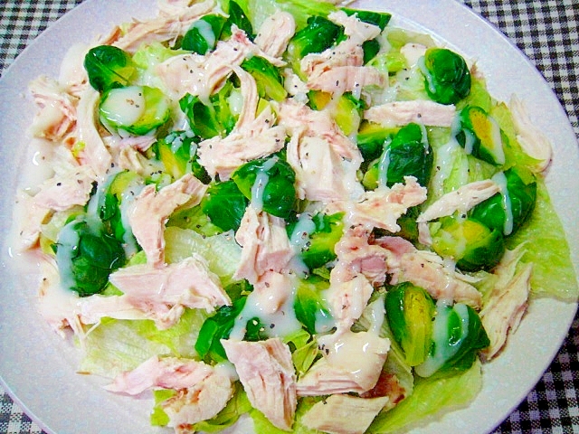 芽キャベツと鶏むね肉レタスのサラダ