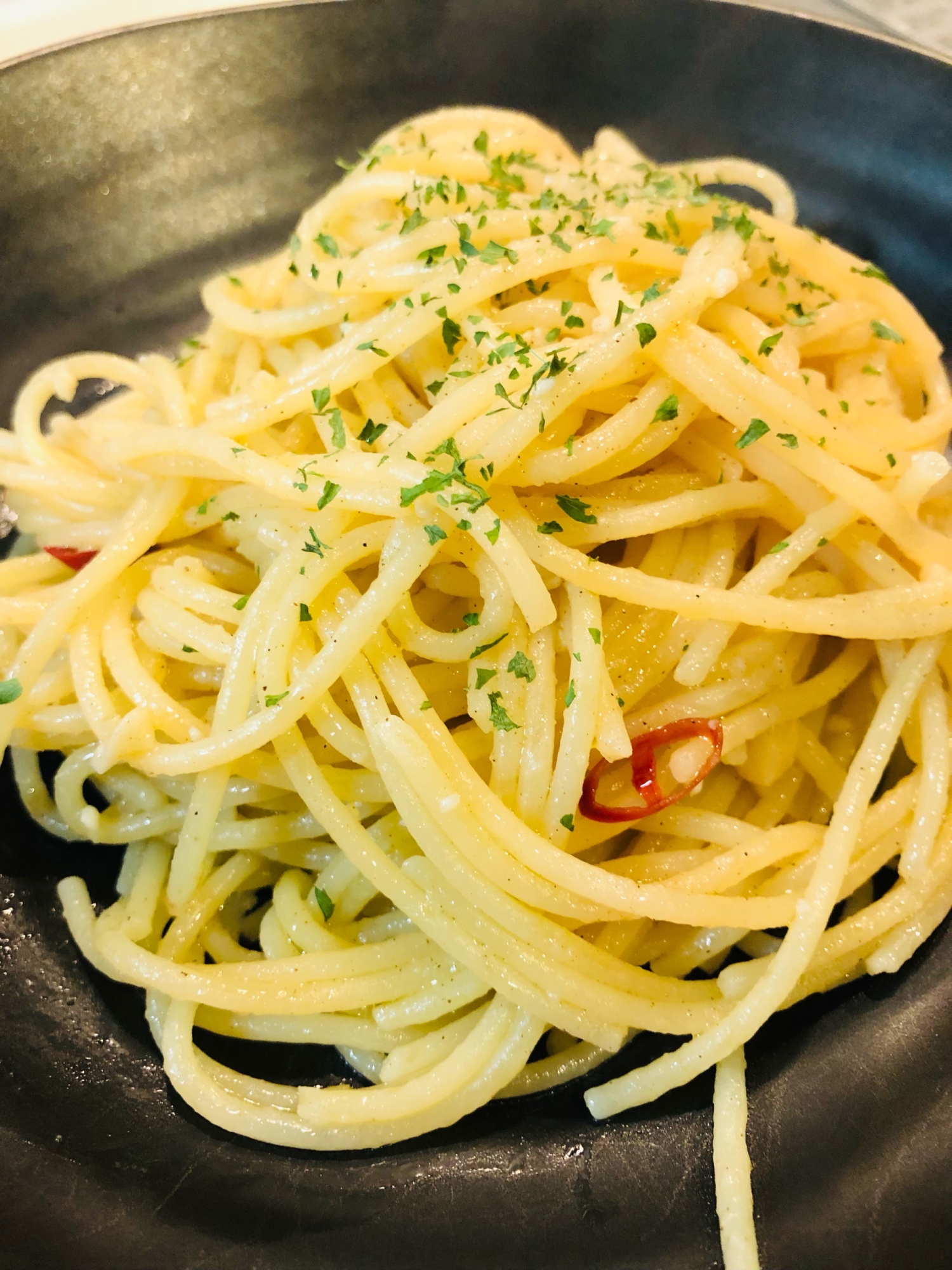 桃屋のきざみにんにくで！お店のペペロンチーノ
